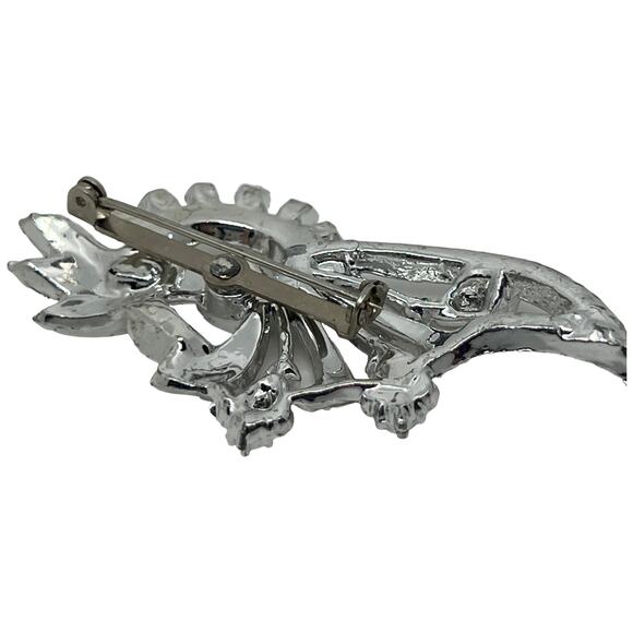 80s Silver-Colored Plastic Fashion Brooch, Good Condition, 2.75" x 1.25" - Picture 7 of 8